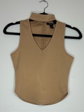 Revamped Tan Choker Keyhole Crop Top Size Medium